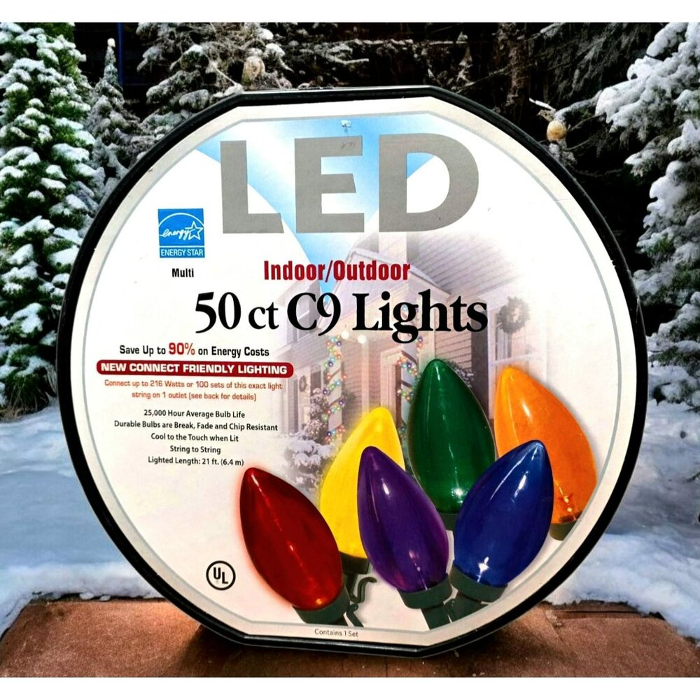 New LED C9 String Lights 50 Multi-Color Bulbs Christmas Holiday Indoor Outdoor